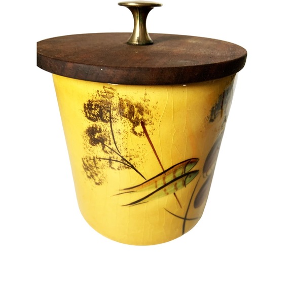 Vintage 70s Mushroom Glass Jar with Wooden Lid - Picture 2 of 9